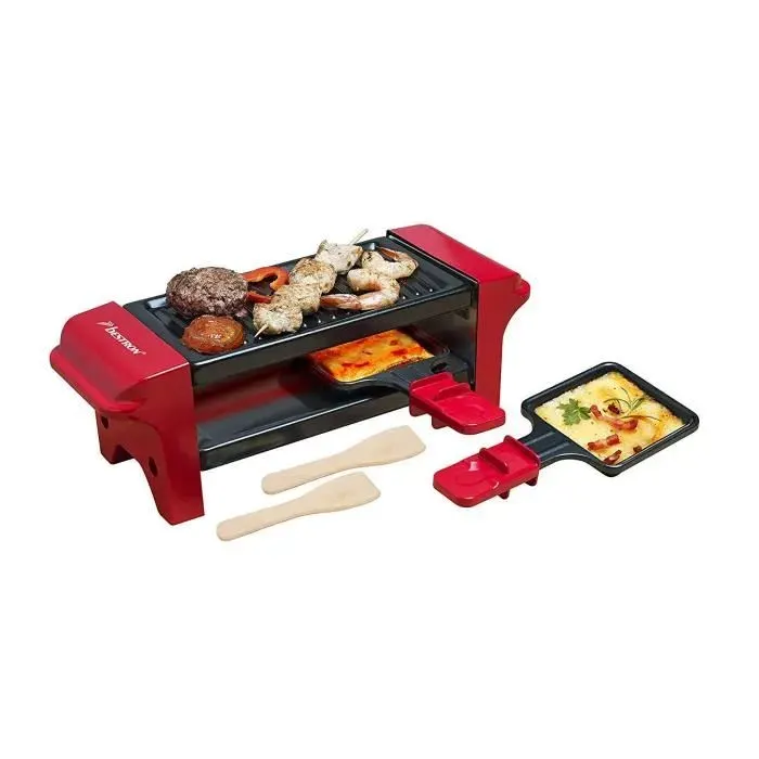 Mini Gril raclette - BESTRON - JLJC - Revêtement anti-adhésif - 350 W - Rouge/Noir