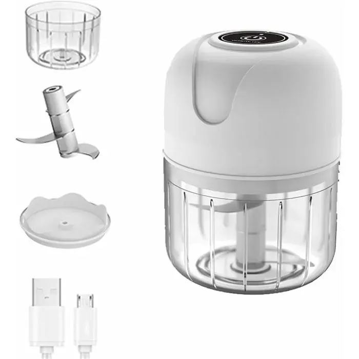 Mini Hachoir à Ail Électrique - PZCC - 250 ml - Portable - Mixeur fruits & légumes - Blanc