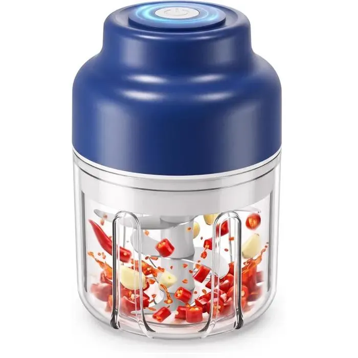 Mini Hachoir Électrique 320ml Mini Mixeur Vegetable Chopper avec 6 Lames en Acier Inoxydable Coupe Légumes Electrique USB