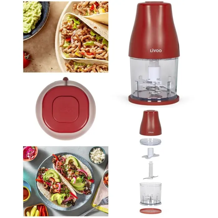 Mini hachoir électrique - LIVOO - WDOP244R - 400 W - 300 ml - 2 lames inox — coloris Rouge