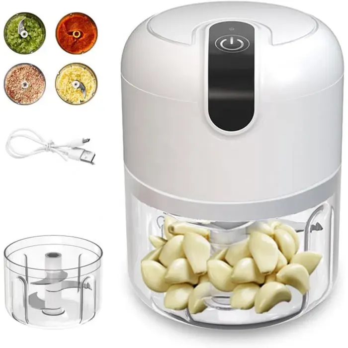 Mini hachoir électrique robot culinaire et mixeur portable de 250 ml hachoir à ail et à oignons rechargeable par USB (blanc)