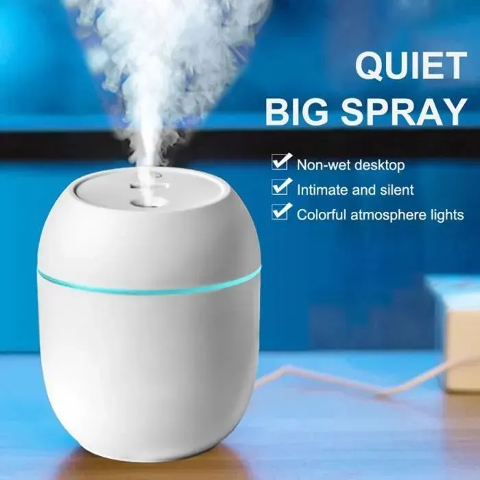 Mini Humidificateur USB LED portable intelligent à 2 modes 250ml pour salon chambre bureau voiture (Blanc) .