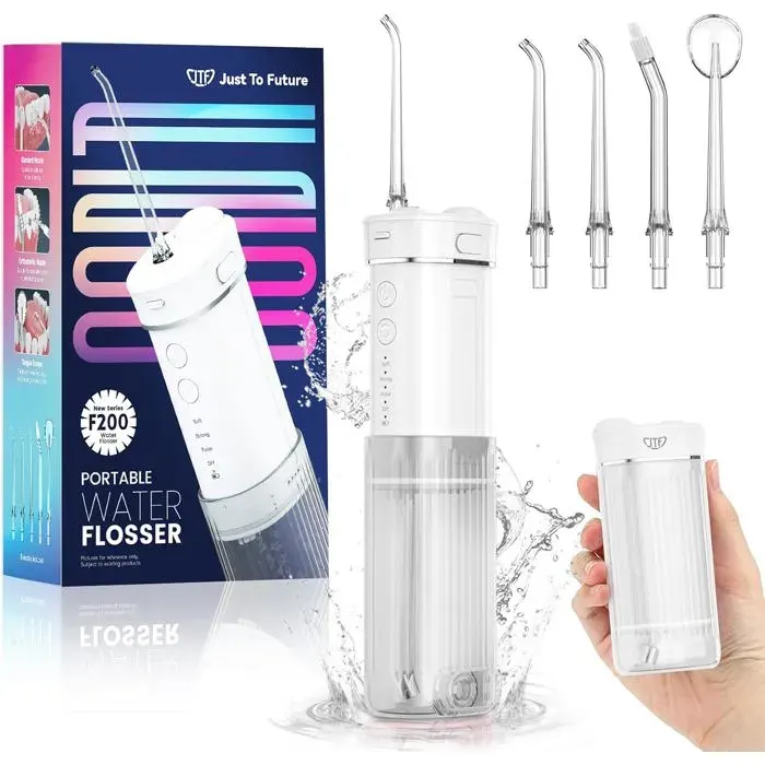 Mini hydropulseur portable JTF sans fil avec 5 embouts interchangeables 4 modes de jet capacité de 230 ml blanc