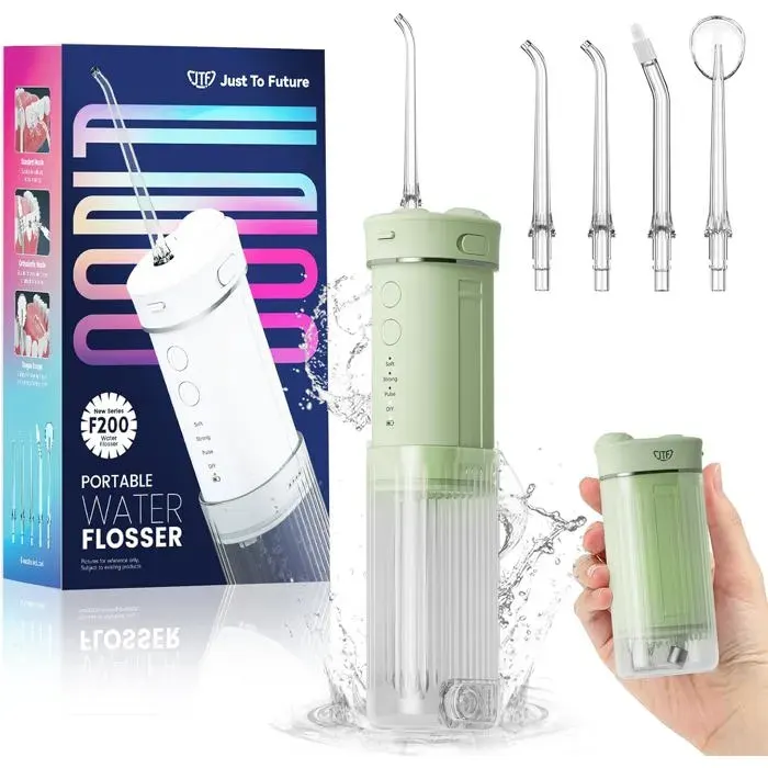 Mini hydropulseur portable JTF sans fil avec 5 embouts interchangeables 4 modes de jet capacité de 230 ml vert