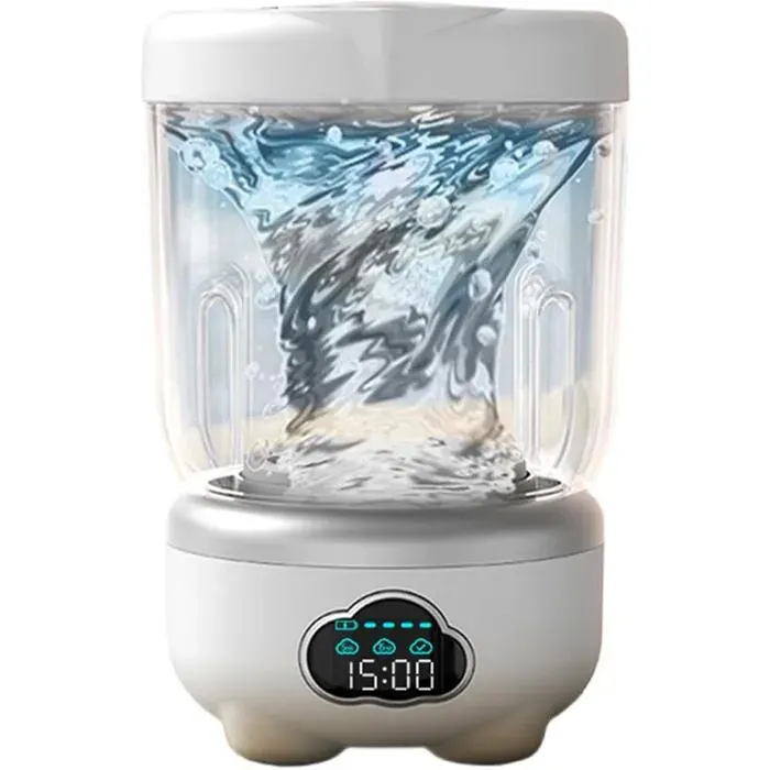 Mini lave-linge portable-Technologie 8D avec écran LED nuage–1.6L-6 000 mAh-Pour sous-vêtements et tissus délicats–blanc