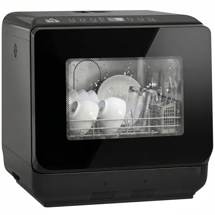 Mini lave-vaisselle compact 6L sans arrivée d’eau 5 programmes séchage écran LED lave-vaisselle de table noir
