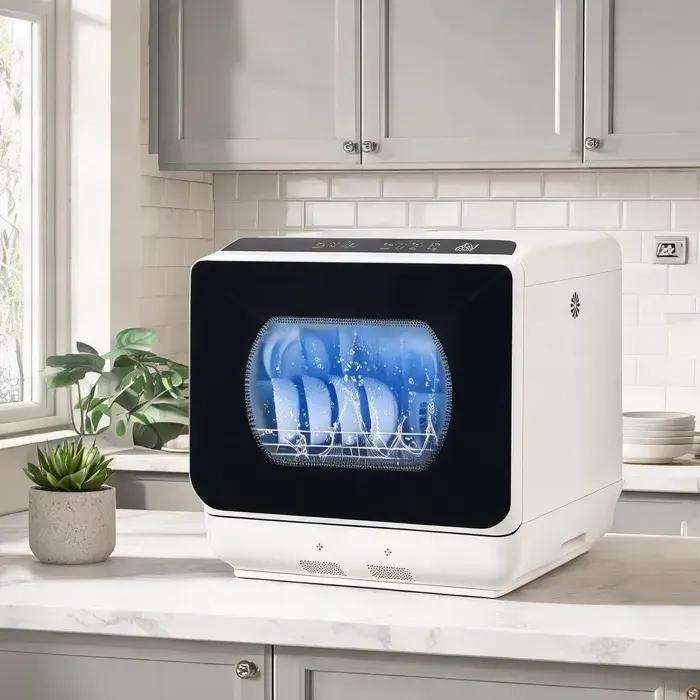 Mini lave-vaisselle compact cuisinette polypropylène blanc 4 couverts 5 programmes réservoir 6L