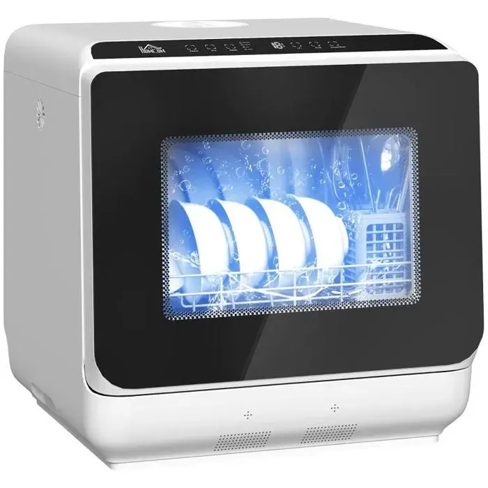 Mini Lave-Vaisselle de Table 4 Couverts 6 Programmes Double Alimentation 70°C 2 Bras Réservoir 6L Tactile Blanc