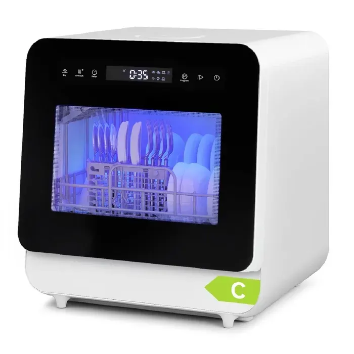 Mini Lave-Vaisselle Pose Libre 4 Couverts 6 Programmes Fonction de Séchage Réservoir deau 5L 45 cm