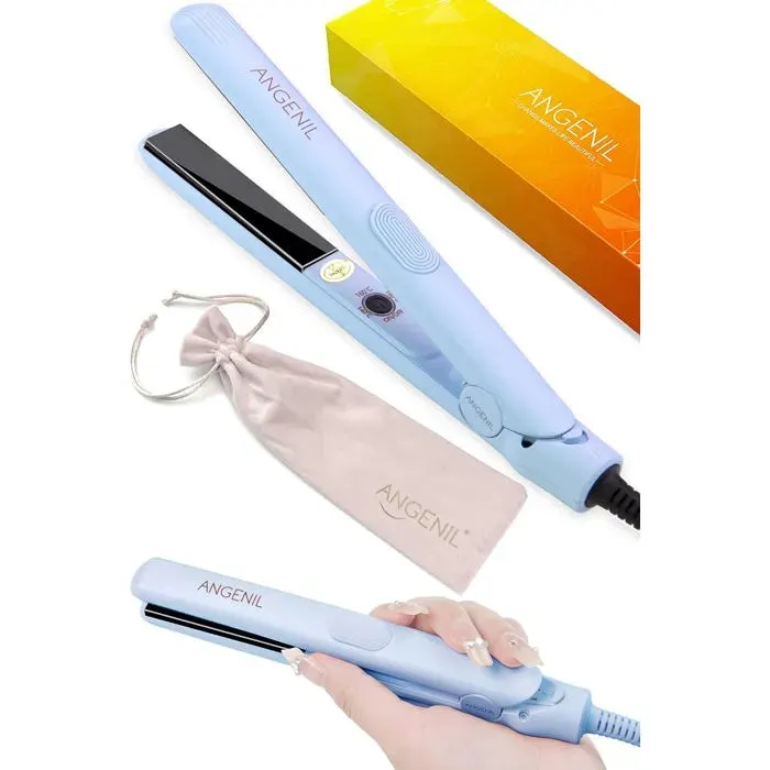 Mini lisseur céramique pour femmefer à lisser et boucler pour cheveux finsdouble tensionformat voyage 18cmpour cheveux courts