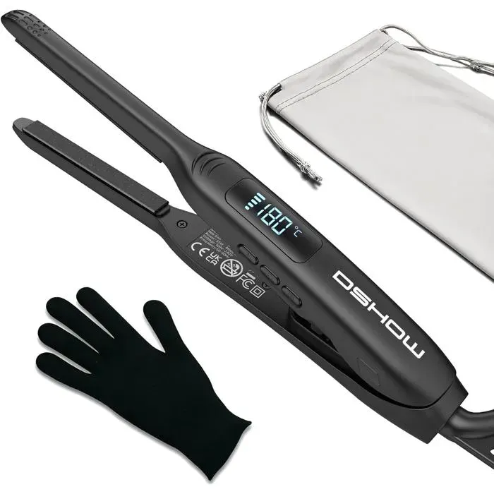Mini Lisseur Cheveux CourtFer à Lisser Cheveux Courtpetit lisseur 2 en 1Barbe Masculine30 mins Arrêt AutomatiqueDouble Tension