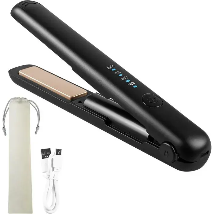 Mini Lisseur Cheveux Sans Fil Rechargeable 2 en 1 4 Températures Chauffe Rapide en 20s Batterie 3200 mAh Lisseur Portable po