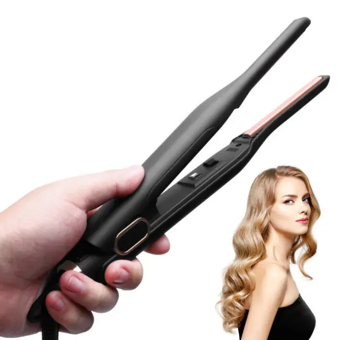 Mini lisseur en céramique pour cheveux courts barbe et coupes pixie lisseur crayon de 8 mm avec revêtement en tourmali