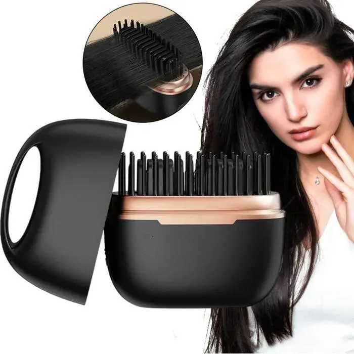 Mini lisseur sans fil brosse lissante rechargeable avec 3 réglages de température pour cheveux et barbe construction cre