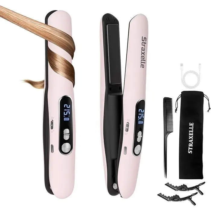 Mini Lisseur Sans Fil et Boucleur Cheveux 2 en 1 Fer a Lisser avec 5000mAh 3 Températures Réglables 175°C-215°C Lisseur LISSEUR