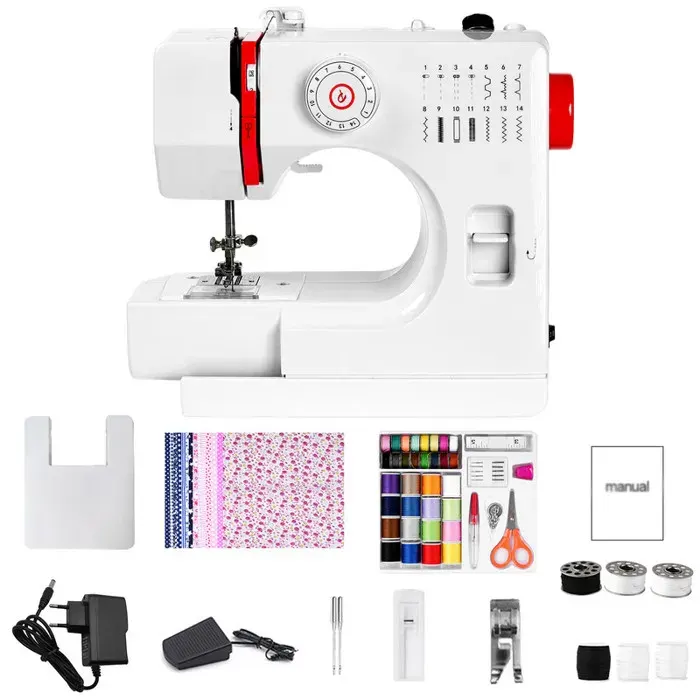 Mini machine à coudre électrique 728 14 points avec table dextension tissu en coton et kit de couture (UE)