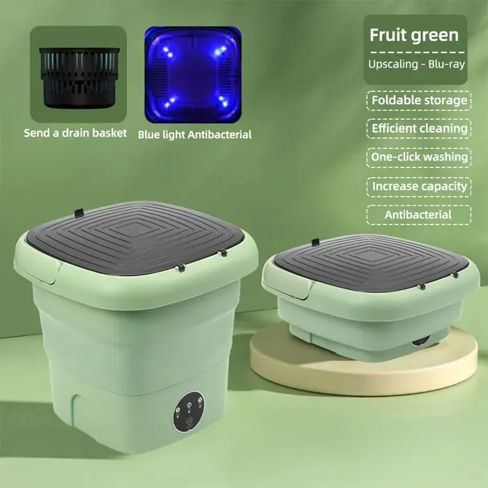 Mini machine à laver 45 L 36 W lave et essore tout en un trois réglages de minuterie panier de vidange-verte