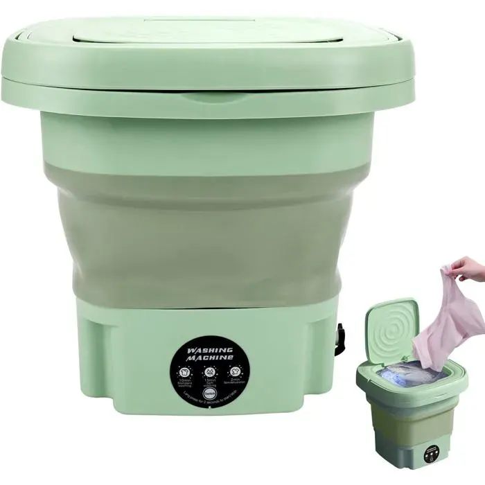 Mini machine à laver capacité de 8 litres portable et pliable avec 3 modes de lavage idéale pour le camping.