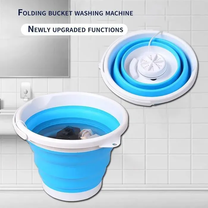 Mini machine à laver - ONEVER - Pliante - Économie deau - Ultrasons - Bleu
