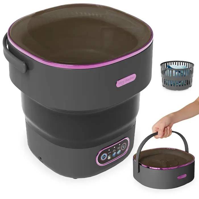 Mini machine à laver pliable 13 L – Avec essoreuse – 3 modes de lavage – Silencieuse – Black purple