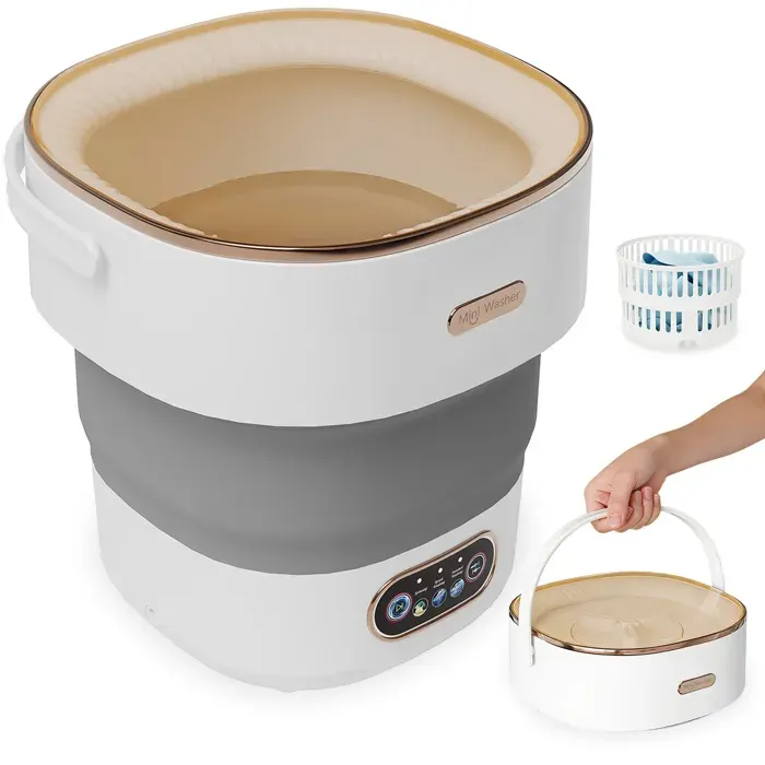 Mini machine à laver pliable 13 L – Avec essoreuse – 3 modes de lavage – Silencieuse – Drainage facile – Gris