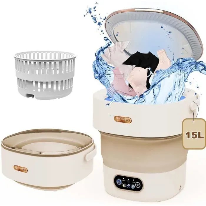 Mini machine à laver pliable 15L Machine à Laver Mobile 22W Petite machine à laver avec sèche-linge 2 en 1 3 Modes de Nettoyage