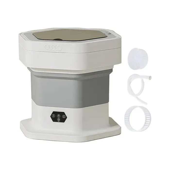 Mini machine à laver pliable - 28 cm x 30 cm x 28 cm - plastique - gris - portable - compact - pour camping