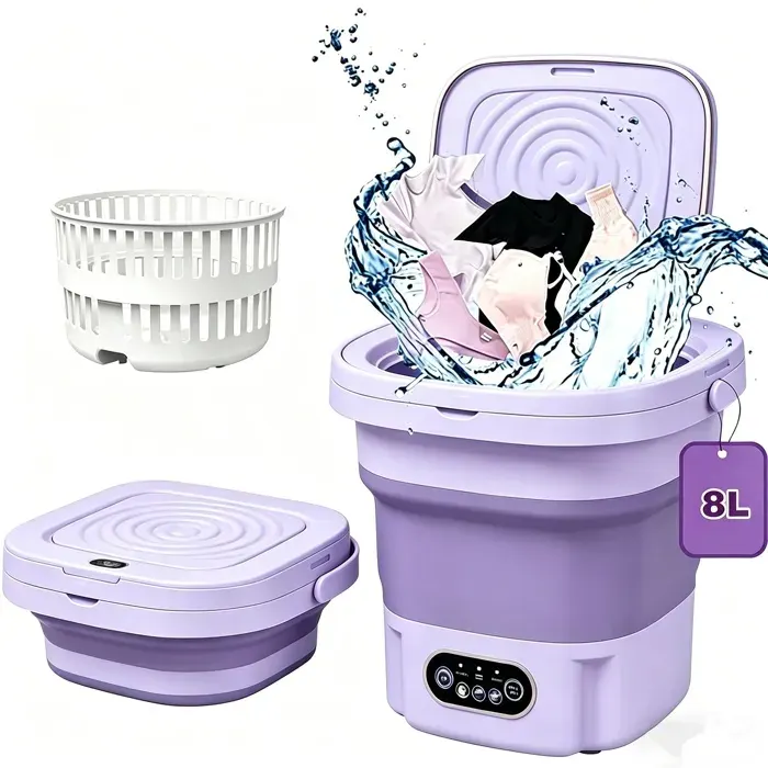 Mini machine à laver pliable 8L Machine à Laver Mobile 10W Petite machine à laver avec sèche-linge 2 en 1 Adapté Aux Petits