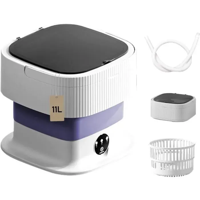 Mini Machine À Laver Pliante 11L 60W 3 modes minuterie avec panier de vidange convient pour sous-vêtements chaussettes