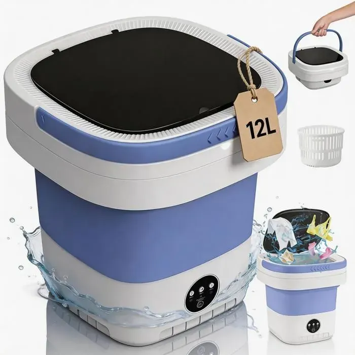 Mini Machine à Laver Portable 12L Pliable avec Panier Essoreur 3 Modes de Lavage Compacte pour Appartement Voyage Camping