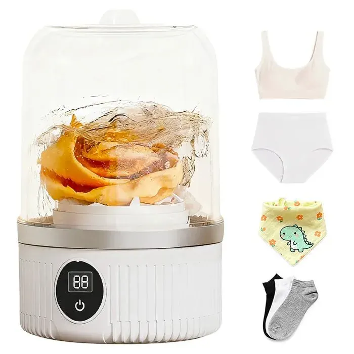 Mini Machine à Laver Portable 1L Lave Linge Sans Fil Rechargeable Nettoyage Sous-Vêtements Voyage Maison Dortoir