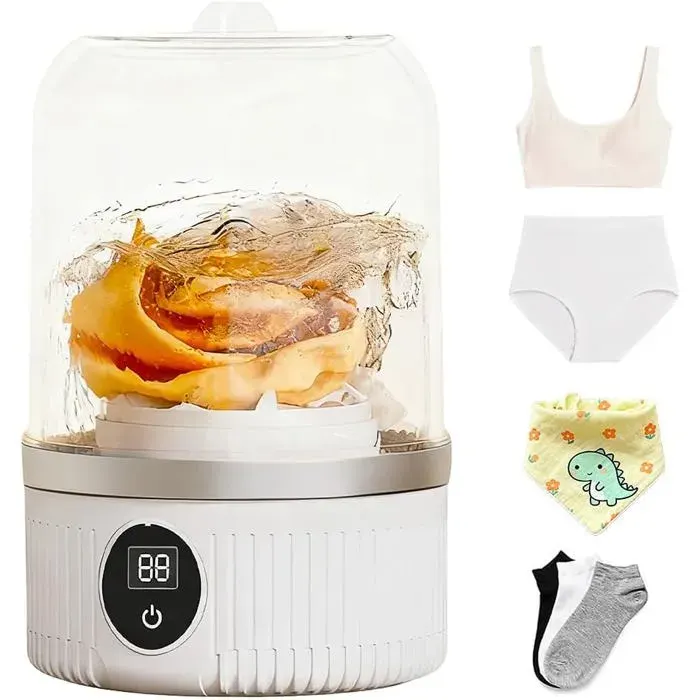 Mini Machine à Laver Portable 1L Rechargeable Lave Linge Sans Fil pour Sous-Vêtements Petits Vêtements Maison Appartement Dortoir
