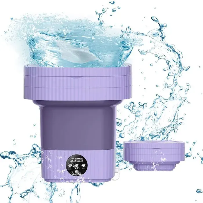 Mini Machine à Laver Portable 8L seau à linge pliable Lave-linge Mobile(Violet 10L)