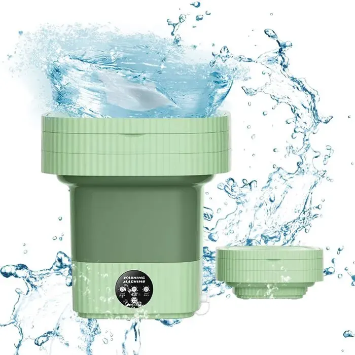 Mini Machine à Laver Portable Mini machine à laver pliable avec essorage seau à linge pliable Lave-linge Mobile (Vert 10L)