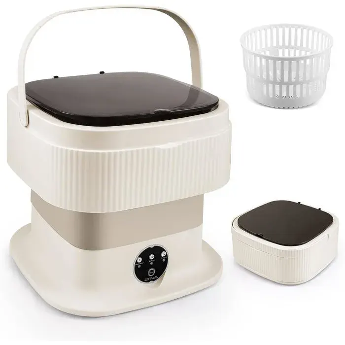 Mini Machine à Laver Portable Pliable 11L avec Panier dEssorage Silencieux 45 dB Léger 1.8 kg pour Camping et Voyage