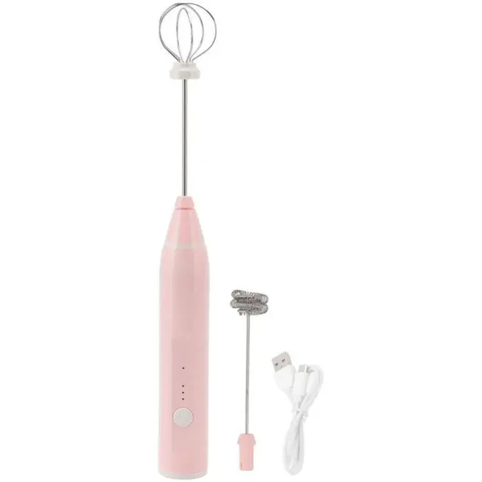 Mini Mixeur Plongeant électrique Batteur à Oeufs électrique sans Fil avec Rechargeable par USB et 2 Têtes de Batteur à Oeufs(Rose)