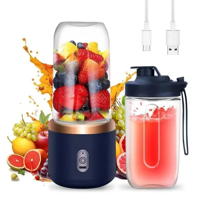 Mini mixeur portable 400ml USB 6 lames bleu pour jus et smoothies QIEDOVIEY