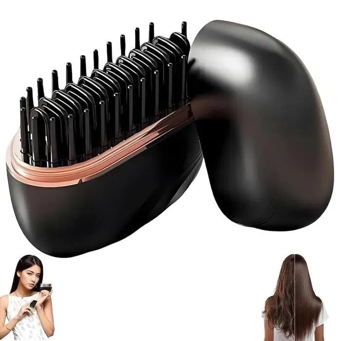 Mini peigne lissant sans fil 2-en-1 chauffage rapide portable noir. Meoiruery