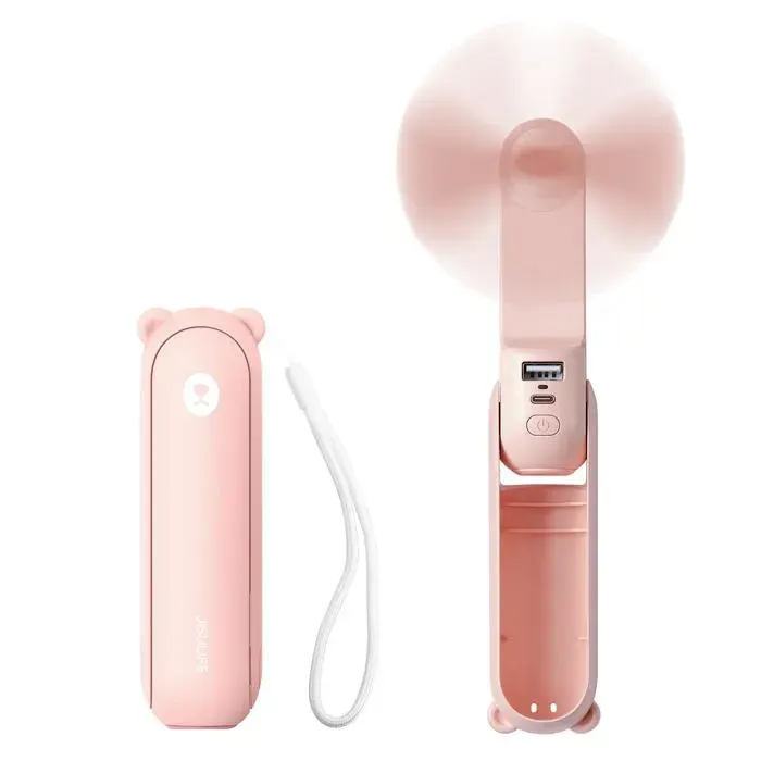 Mini portatif ventilateur à main 3 en 1 rechargeable ventilateur à piles avec batterie externe fonction lampe de poche-rose