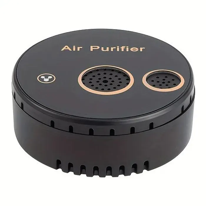 Mini purificateur dair 8.5x8.5x3 cm Double Cœur Ionisation Négative Oxygène Actif Sans Consommable USB Rechargeable Bureau Maison — coloris Noir