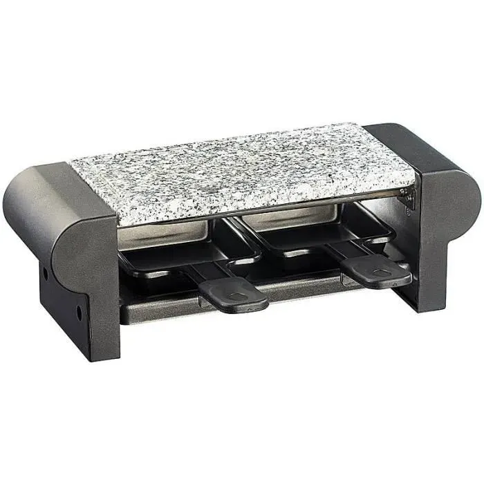 Mini-raclette Duo avec gril et pierre à cuisson - Rosenstein & Sohne - Noir - 2 personnes - 350 Watts