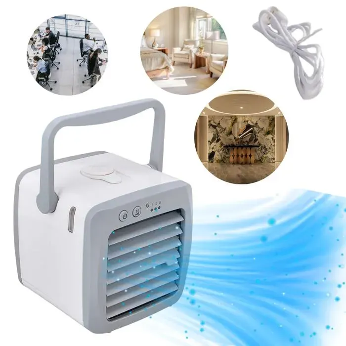 Mini rafraîchisseur d’air USB portable 5W – 3 vitesses – Réservoir 200 ml – Blanc