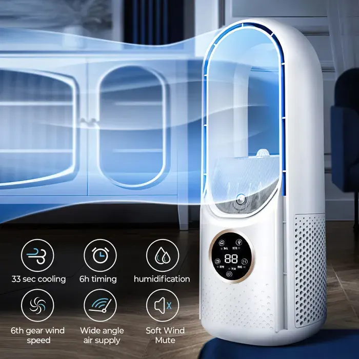 Mini Rafraîchisseur dAir –Ventilateur de Table– 6 vitesses - humidificateur 100ml minuterie silencieux – Pour bureaudortoir