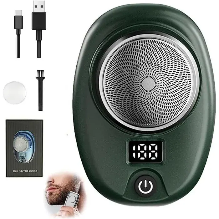 Mini Rasoir - AMOUNE - Portable - 6 Lames Acier Inoxydable - Tête Lavable - Vert Dégradé