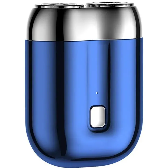 Mini rasoir électrique à deux têtes - Idée cadeau Fête des Pères - Étanche - Moteur haute vitesse - Double anneau coudé - Bleu