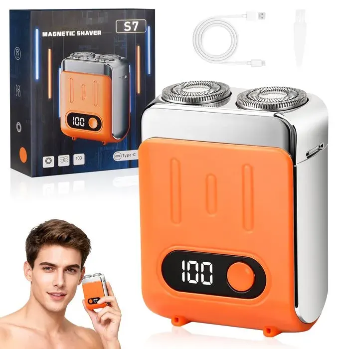 Mini rasoir électrique homme design valisette 2026 IPX7 Type-C double tête magnétique maison/bureau/voyage. Corvina