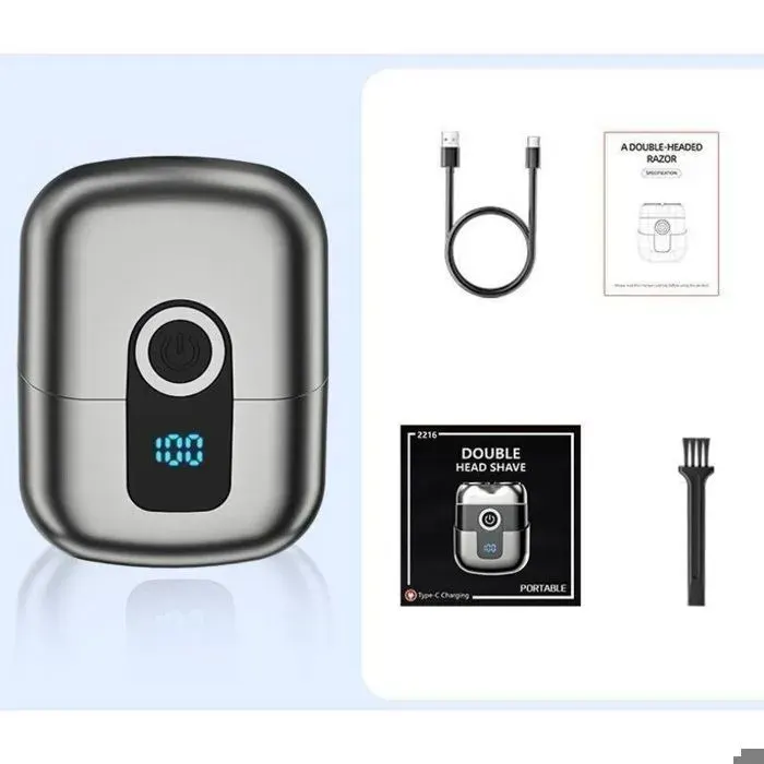 Mini Rasoir Électrique Homme LED Étanche IPX6 Portable Silencieux Rechargeable Rasage Barbe Voyage