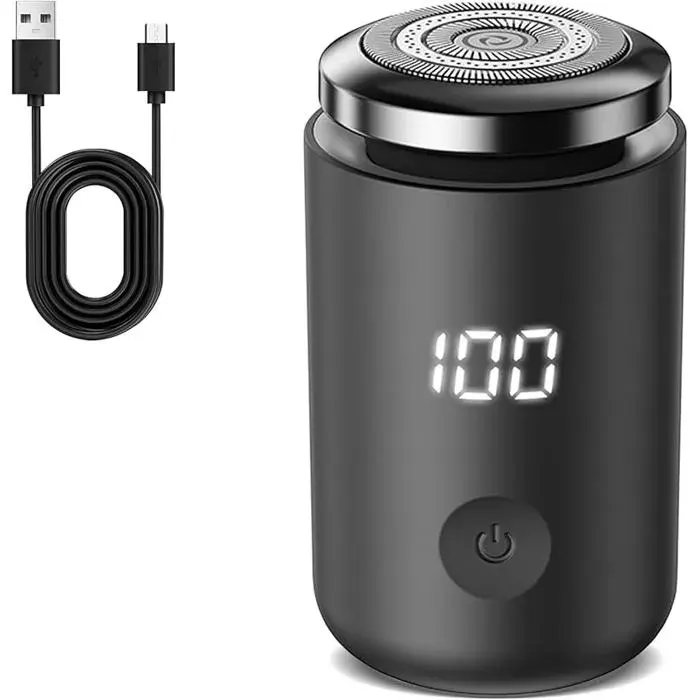 Mini Rasoir Électrique Homme Noir – Étanche IPX7 Grille Incurvée Double Anneau Indicateur LED Portable et Puis RASOIR ELECTRIQUE