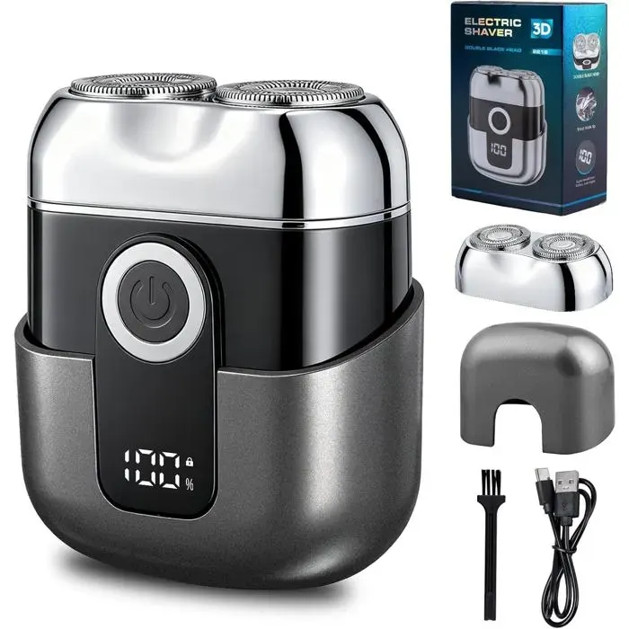 Mini Rasoir Électrique Homme-Rasoir de Voyage Étanche IPX6 avec Écran LEDUSB-C RapideDouble TêteSilencieux&Portable-Gris