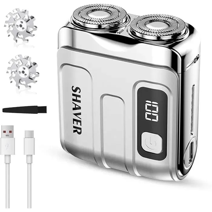 Mini Rasoir Électrique HommeRasoir Magnétique Électrique de VoyageÉcran LCD USB Rechargeable Rasoir de Poche Po RASOIR ELECTRIQUE